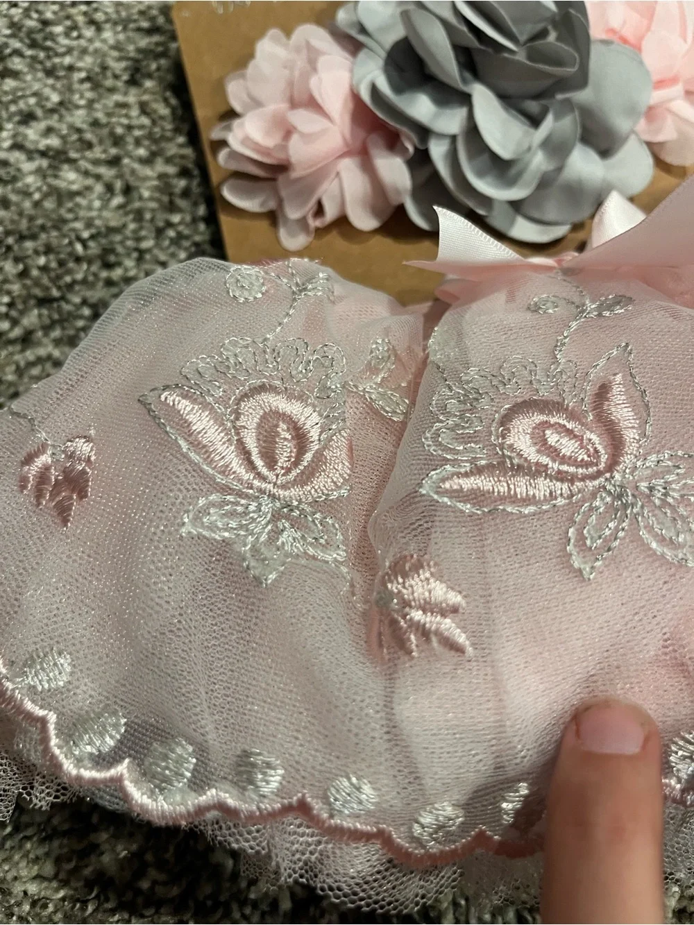 Newborn Headband and Tutu Set - Pink and Gray Floral